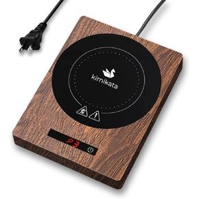 Coffee Mug Warmer, Coffee Cup Warmer for Desk, Electric Beverage Warmer Heated Coaster with 5-Temp Heating, Long Cord & Auto Shut Off, Large Wood Desktop Heating Plate for Tea, Coffee, Wax
