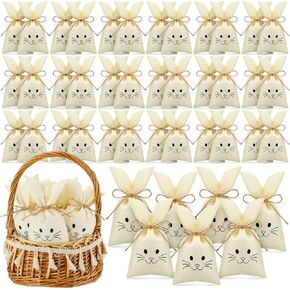 SilTriangle 36 Pcs Easter Treat Sacks Bags with Drawstring Bunny Gift Bags Bunny Party Favors Small Burlap Bags for Kids Goody Basket Party Supplies Cookies Candy Chocolate Hunt Stuffer