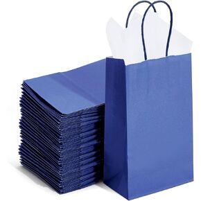 100 عبوة صغيرة الحجم من أكياس الهدايا الورقية باللون الأزرق المخضر مع مقابض مقاس 9x5.5x3.15 بوصة لهدايا حفلات أعياد الميلاد وحفلات الزفاف وحفلات استقبال المولود الجديد، وأكياس تسوق البضائع التجارية
