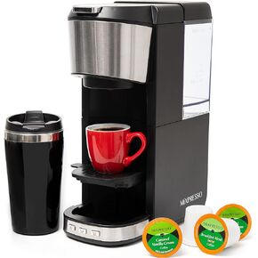 Mixpresso Coffee Maker Single Serve For Ground Coffee & Compatible With K Cup Pods, With 14oz Travel Mug & Reusable Filter For Home, Office & Camping, 30oz Removable Water Tank.