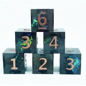 6 قطع نرد متعدد السطوح D6 نرد 16 ملم من الراتنج لعبة النرد لألعاب طاولة النرد RPG MTG DND (أسود وأخضر)