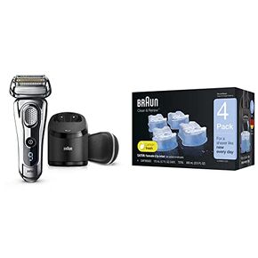 Braun Electric Razor for Men, Series 9 9296CC Electric Foil Shaver with Precision Trimmer, Rechargeable, Wet & Dry, Clean & Charge Station & Travel Case with Clean & Renew Refill Cartridges, 6 Count