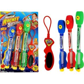 JA-RU Sling Shot Rocket w/Sound (1 Toy Set, 3 Foam Rockets) Rubber Band Launcher. Whistle Rocket Flying Toys. Kids Outdoor Play Equipment. Summer Toys & Pool Beach Games. 5810-1p