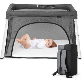 سرير أطفال للسفر وساحة لعب من Cowiewie، سرير أطفال محمول قابل للطي للأطفال الرضع والأطفال الصغار من سن 1 إلى 3 سنوات، روضة أطفال قابلة للتنفس وقابلة للغسل مع مرتبة مقاومة للماء، حقيبة ظهر صغيرة الحجم للسفر - رمادي داكن in Kuwait
