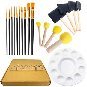 Paint Brushes Set -20 All Purpose Paint Brushes Value Pack – Includes 1 Paint Tray Palette, 1 Brush Holder,18 Different Types of Brushes, Great with Watercolors, Acrylic & Washable Paints