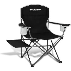 Folding Padded Camping Chair, Portable Outdoor Full Back Lawn Arm Chair with Side Table Cup Holder Side Pocket for Garden, Picnic, BBQ with Carry Bag, Support 300LBS