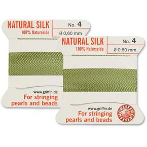 2 Pcs Griffin Natural Silk Beading Cord Thread and Needle Size 4 Jade Green Color
