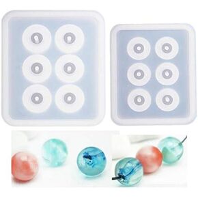 2pcs Sphere Ball Silicone Bead Molds with Holes Round Resin Epoxy Mold for Jewelry, Polymer Clay, Soap Making, Cabochon Gemstone DIY Crafting Projects,Diameter 12mm, 16mm (Sphere Ball 2 in Set)
