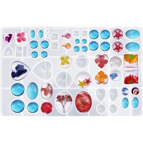 Super Glossy Silicone Mold 58 Cavities for Various Shaped Gems-Round, Tear Drop, Square, Oval, Heart 3D Gem Epoxy Resin Casting Mold Resin Molds for DIY Crystals Stone Jewelry Making Craft