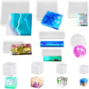 11 Pcs Resin Molds, FineGood Square Silicone Molds for Epoxy Resin Ball Epoxy Resin Molds DIY Cube Box Resin Casting Molds for Jewelry Soap Dried Flower Specimen