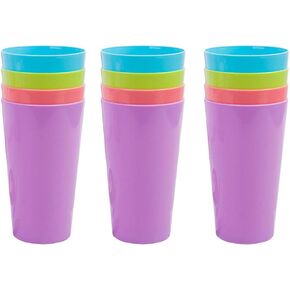 أكواب بلاستيكية 12 قطعة سعة 500 مل/17.5 أونصة أكواب قابلة لإعادة الاستخدام للتخييم وأكواب للشرب للحفلات الداخلية والخارجية والتخييم والشاطئ والنزهة، أكواب مكدسة ملونة للأطفال والكبار والتخييم في حفلات الزفاف، 4 ألوان in Kuwait