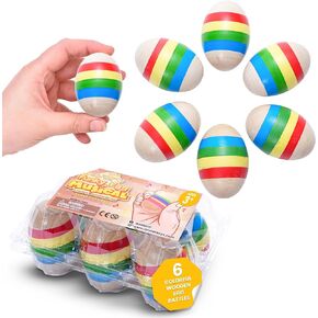 IPIDIPI Toys Egg Shakers Maracas - 6-Pack Colorful Wooden Egg Maracas Shakers for Baby, Toddler Easter Basket Stuffers, Musical Eggs, Baby Easter Gifts, Easter Basket Stuffers, and Easter Egg Fillers