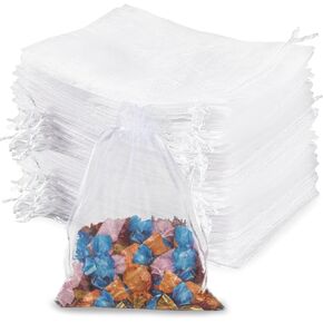 Sukh 100 White Organza Bags 3''x4'' - Small Organza Sachet Jewelry Gift Favor Bags Drawstring Mesh Bags Valentines Wedding Eid Mubarak Halloween Eve Christmas New Year Party Candy Fruit Wrap Bulk