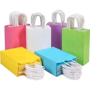 Kraft Paper Bags Rainbow Party Favor Gift Bags 6 Colors with Handles for Wedding, Baby Shower, Birthday Party Supplies (60)