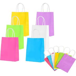 Kraft Paper Bags Rainbow Party Favor Gift Bags 6 Colors with Handles for Wedding, Baby Shower, Birthday Party Supplies (60)