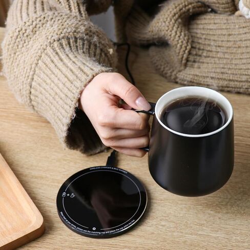 جهاز تدفئة الكوب بالشحن اللاسلكي من APEKX: تنظيم ذكي لدرجة الحرارة عند 131 درجة فهرنهايت لراحة المنزل والمكتب - أسود أنيق in Kuwait