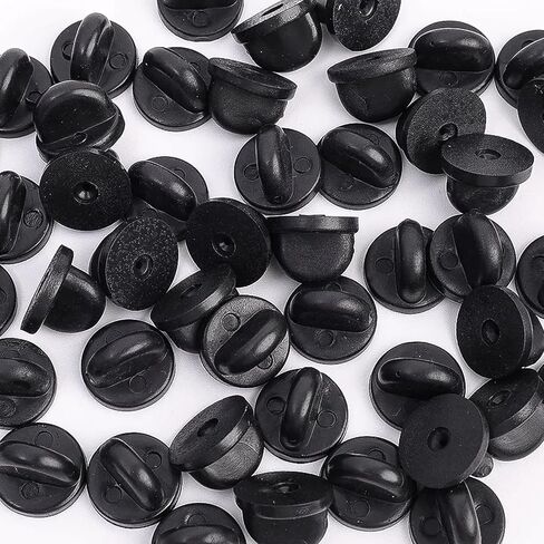 100 Pcs Butterfly Clutch and PVC Rubber Pin Backings, Replacement Fasteners for Lapel Pins and Uniform Badges - Black, Boxed in Saudi Arabia