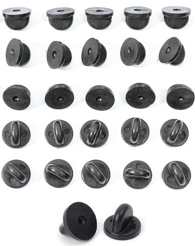 100 Pcs Butterfly Clutch and PVC Rubber Pin Backings, Replacement Fasteners for Lapel Pins and Uniform Badges - Black, Boxed in Saudi Arabia