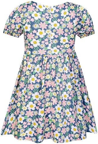 SMILING PINKER Baby Toddler Girls Summer Ditsy Floral Cotton Dresses Square Neck Puff Sleeve Bow Belted Dress in Kuwait