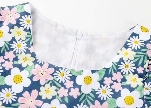 SMILING PINKER Baby Toddler Girls Summer Ditsy Floral Cotton Dresses Square Neck Puff Sleeve Bow Belted Dress in Kuwait