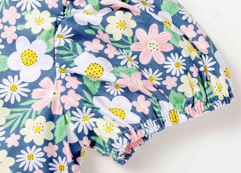 SMILING PINKER Baby Toddler Girls Summer Ditsy Floral Cotton Dresses Square Neck Puff Sleeve Bow Belted Dress in Kuwait