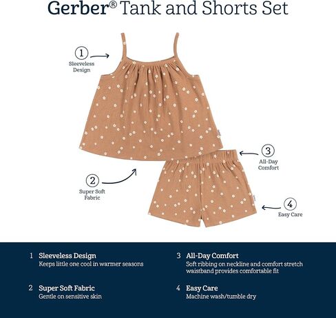 طقم شورت وقميص بدون أكمام للفتيات الصغيرات والرضع من Gerber in Kuwait