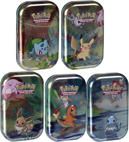 Pokemon Kanto Friends Mini Tin 5 Pack Bundle | Featuring Pikachu, Eevee, Charmander, Bulbasuar, Squirtle | Over 100 Cards Total in Saudi Arabia
