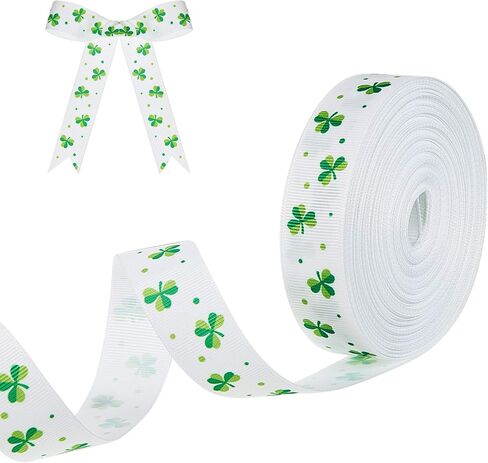 20 Yards Grosgrain Lucky Shamrock Craft Ribbon St. Patrick's Day Grosgrain Ribbon Green Shamrock Grosgrain Ribbon St. Patrick's Day Hanging Ornament for DIY Wrapping Craft Decoration Hair Bow Wreath in Saudi Arabia