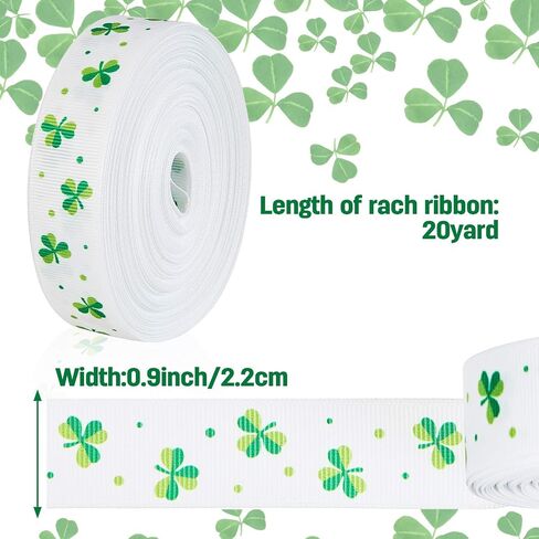 20 Yards Grosgrain Lucky Shamrock Craft Ribbon St. Patrick's Day Grosgrain Ribbon Green Shamrock Grosgrain Ribbon St. Patrick's Day Hanging Ornament for DIY Wrapping Craft Decoration Hair Bow Wreath in Saudi Arabia