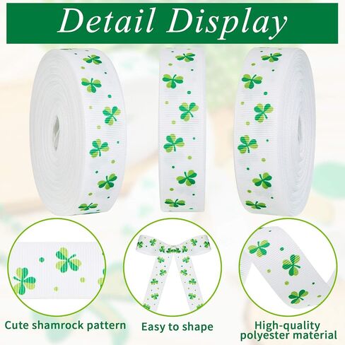 20 Yards Grosgrain Lucky Shamrock Craft Ribbon St. Patrick's Day Grosgrain Ribbon Green Shamrock Grosgrain Ribbon St. Patrick's Day Hanging Ornament for DIY Wrapping Craft Decoration Hair Bow Wreath in Saudi Arabia