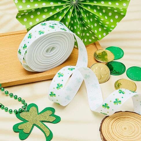 20 Yards Grosgrain Lucky Shamrock Craft Ribbon St. Patrick's Day Grosgrain Ribbon Green Shamrock Grosgrain Ribbon St. Patrick's Day Hanging Ornament for DIY Wrapping Craft Decoration Hair Bow Wreath in Saudi Arabia