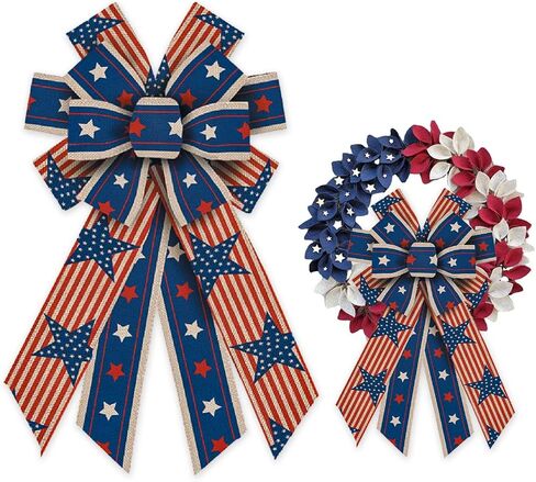ABTOLS Large Patriotic Wreath Bows, Veteran's Day Star Bows for Wreath Stripe Wreath Bows America Flag Bows for Front Door Labor Day Tree Bows for Indoor Outdoor Decor in Saudi Arabia