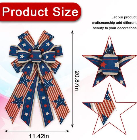 ABTOLS Large Patriotic Wreath Bows, Veteran's Day Star Bows for Wreath Stripe Wreath Bows America Flag Bows for Front Door Labor Day Tree Bows for Indoor Outdoor Decor in Saudi Arabia