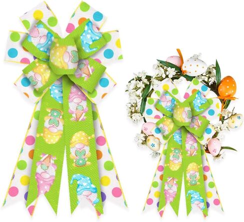 Large Easter Bows for Wreath, Happy Easter Wreath Bows White Pink Burlap Bows Bunny Eggs Bows Holiday Rabbits Tree Topper Bows for Front Door Spring Easter Party Decorations in Saudi Arabia
