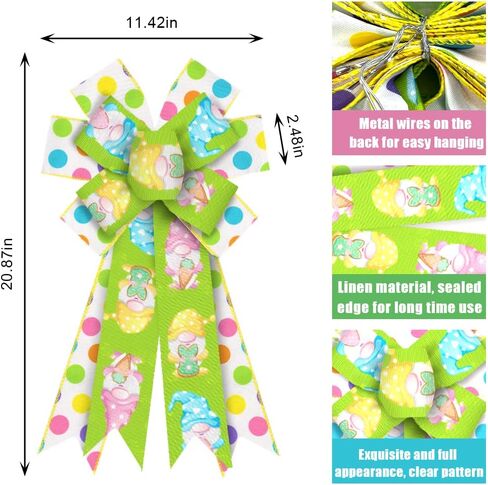 Large Easter Bows for Wreath, Happy Easter Wreath Bows White Pink Burlap Bows Bunny Eggs Bows Holiday Rabbits Tree Topper Bows for Front Door Spring Easter Party Decorations in Saudi Arabia