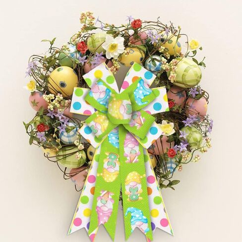 Large Easter Bows for Wreath, Happy Easter Wreath Bows White Pink Burlap Bows Bunny Eggs Bows Holiday Rabbits Tree Topper Bows for Front Door Spring Easter Party Decorations in Saudi Arabia
