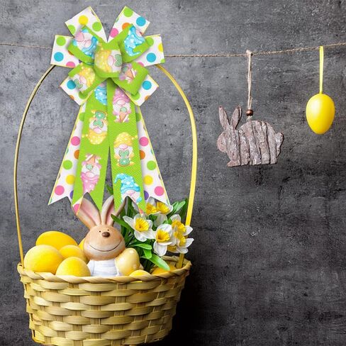 Large Easter Bows for Wreath, Happy Easter Wreath Bows White Pink Burlap Bows Bunny Eggs Bows Holiday Rabbits Tree Topper Bows for Front Door Spring Easter Party Decorations in Saudi Arabia