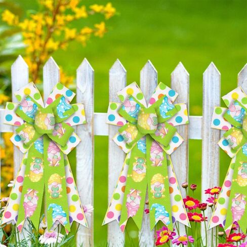 Large Easter Bows for Wreath, Happy Easter Wreath Bows White Pink Burlap Bows Bunny Eggs Bows Holiday Rabbits Tree Topper Bows for Front Door Spring Easter Party Decorations in Saudi Arabia