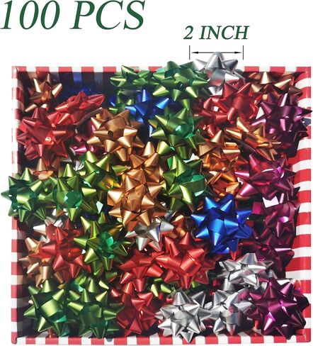 2 Inch Gift Bows, 100PCS Small Star Bows for Gift Wrapping and Presents, Multi Color Gift Wrap Bow for Party, Holidays, Easter, Birthdays, Baby Showers in Kuwait