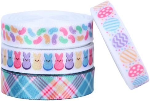 شريط عيد الفصح من ميسيي، شرائط بيض عيد الفصح، أرنب الجزر، تستخدم لأقواس الشعر، إكليل، تغليف الهدايا، تزيين السلة (مجموعة عيد الفصح 1) in Kuwait