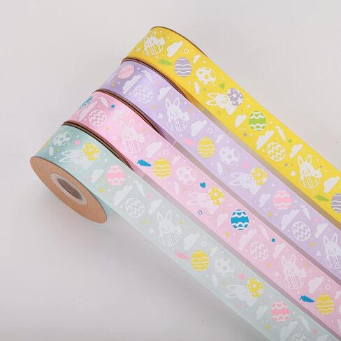 4 Rolls Easter Ribbon 20 Yards 5/8 Inch Pink/Purple/Orange/Black White Gingham with Printed Bunny Ribbons Use for Hair Bows,Wreath,Gift Wrapping, Basket Decoration(Bunny) in Saudi Arabia