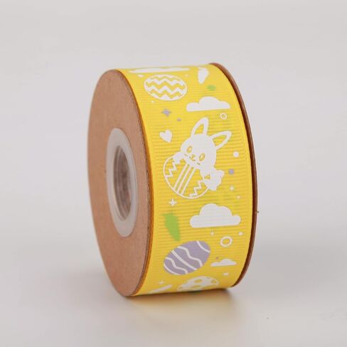 4 Rolls Easter Ribbon 20 Yards 5/8 Inch Pink/Purple/Orange/Black White Gingham with Printed Bunny Ribbons Use for Hair Bows,Wreath,Gift Wrapping, Basket Decoration(Bunny) in Saudi Arabia