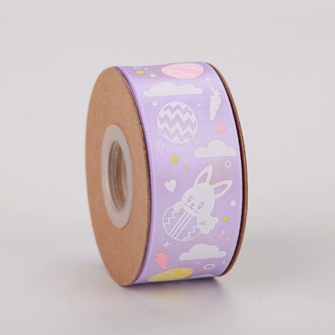 4 Rolls Easter Ribbon 20 Yards 5/8 Inch Pink/Purple/Orange/Black White Gingham with Printed Bunny Ribbons Use for Hair Bows,Wreath,Gift Wrapping, Basket Decoration(Bunny) in Saudi Arabia