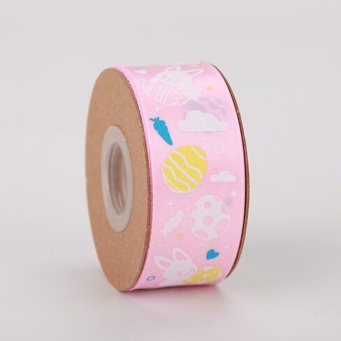 4 Rolls Easter Ribbon 20 Yards 5/8 Inch Pink/Purple/Orange/Black White Gingham with Printed Bunny Ribbons Use for Hair Bows,Wreath,Gift Wrapping, Basket Decoration(Bunny) in Saudi Arabia