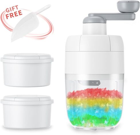 Yanpoake ماكينة حلاقة الثلج اليدوية ماكينة صنع الثلج المخروطية المحمولة كسارة صانع الثلج المكسر مع 2 صينية مكعبات ثلج مجانية ومجرفة ثلج للاستخدام المنزلي في الهواء الطلق in Kuwait