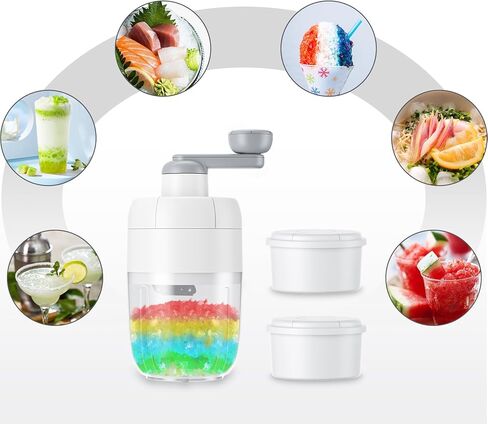 Yanpoake ماكينة حلاقة الثلج اليدوية ماكينة صنع الثلج المخروطية المحمولة كسارة صانع الثلج المكسر مع 2 صينية مكعبات ثلج مجانية ومجرفة ثلج للاستخدام المنزلي في الهواء الطلق in Kuwait