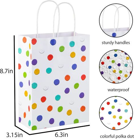 BLEWINDZ 24Pcs Rainbow Small Gift Bags Bulk with 24Pcs Tissue Paper - Colorful Polka Dots Goodie Bags with Handles for Party Favors, Kids Birthday, Baby Shower, Wedding, shoppings in Kuwait