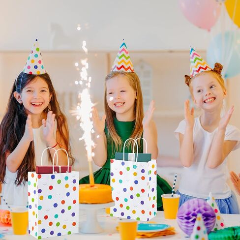 BLEWINDZ 24Pcs Rainbow Small Gift Bags Bulk with 24Pcs Tissue Paper - Colorful Polka Dots Goodie Bags with Handles for Party Favors, Kids Birthday, Baby Shower, Wedding, shoppings in Kuwait