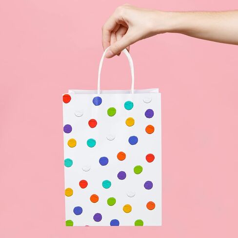 BLEWINDZ 24Pcs Rainbow Small Gift Bags Bulk with 24Pcs Tissue Paper - Colorful Polka Dots Goodie Bags with Handles for Party Favors, Kids Birthday, Baby Shower, Wedding, shoppings in Kuwait