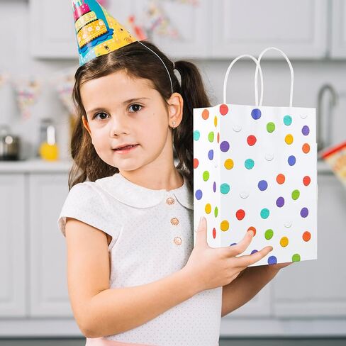 BLEWINDZ 24Pcs Rainbow Small Gift Bags Bulk with 24Pcs Tissue Paper - Colorful Polka Dots Goodie Bags with Handles for Party Favors, Kids Birthday, Baby Shower, Wedding, shoppings in Kuwait